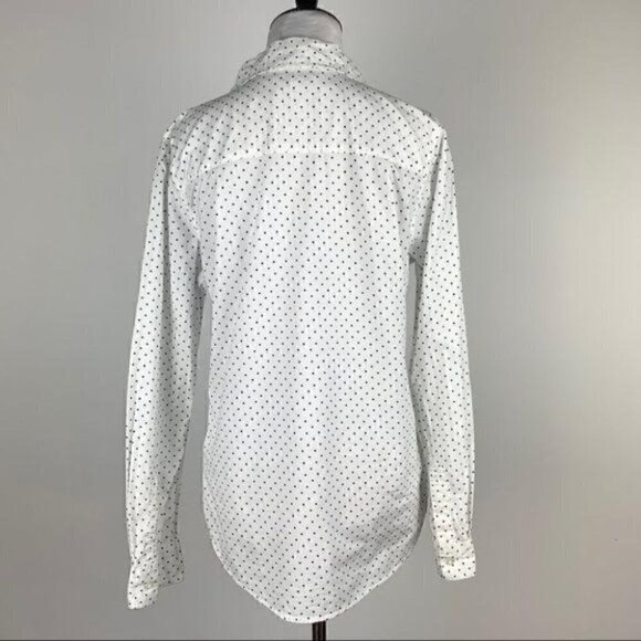 Delias top L white navy blue polkadot button down - Picture 5 of 9